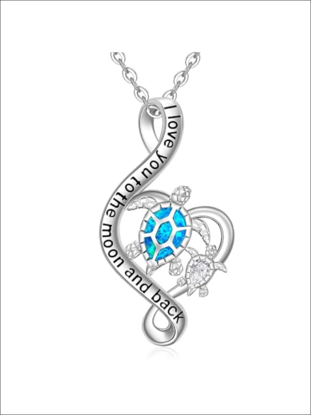 S925 Sterling Silver Sea Turtle Infinity Pendant Necklace with Blue Opal